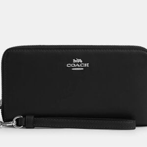 Coach Long Zip Around Wallet Black Calf Leather